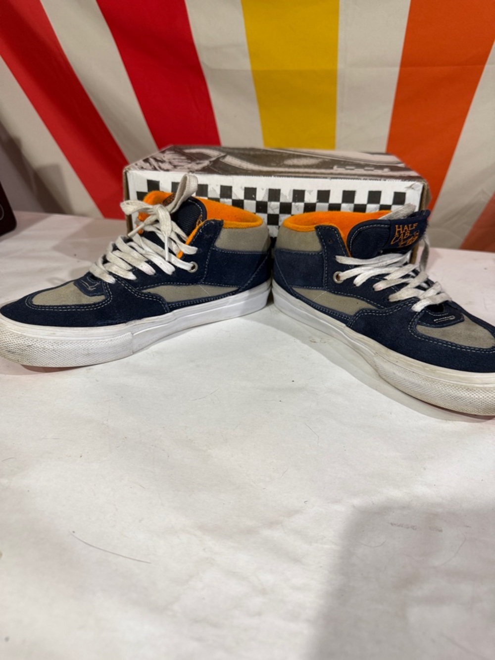 Vans Navy, Gray & Orange Half Cab Skate Shoes 7 - Picture 8 of 13